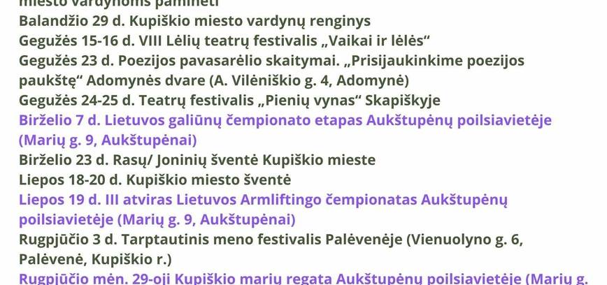 Svarbiausi kultūros ir sporto renginiai Kupiškio rajone 2025 m.