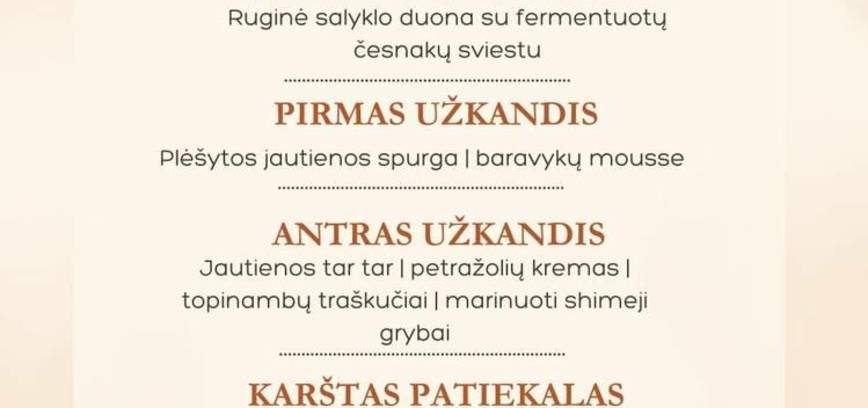 5 patiekalų degustacinė vakarienė