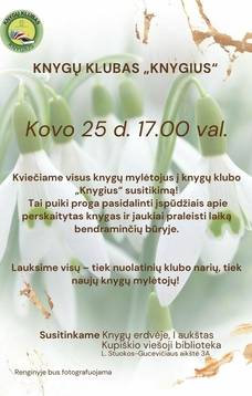 Knygų klubas „Knygius“ kviečia į susitikimą!