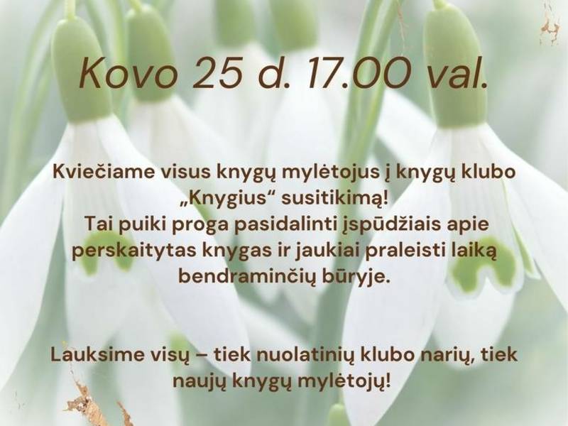 Knygų klubas „Knygius“ kviečia į susitikimą!
