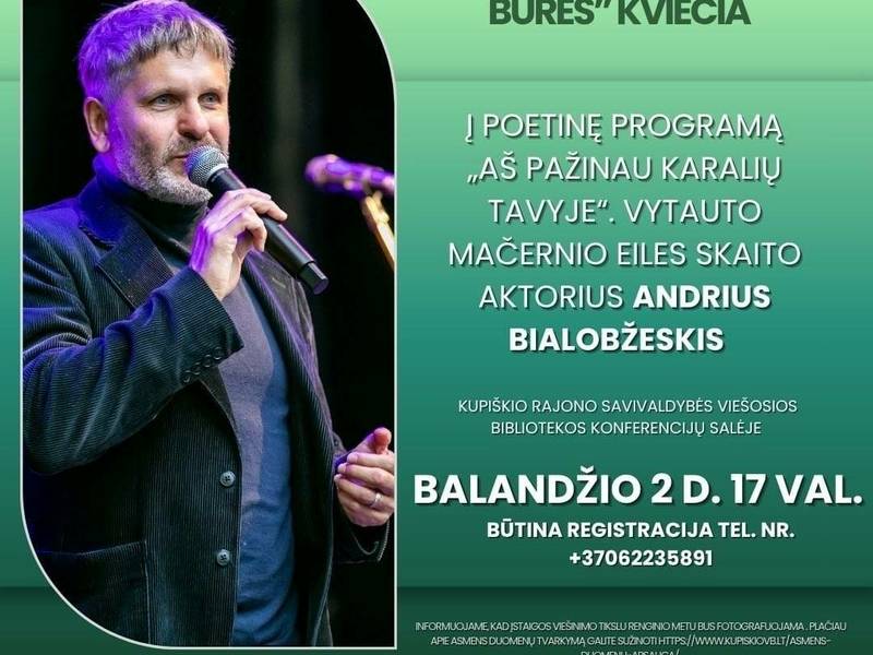 "Aš pažinau karalių tavyje“. Vytauto Mačernio eiles skaito aktorius Andrius Bialobžeskis