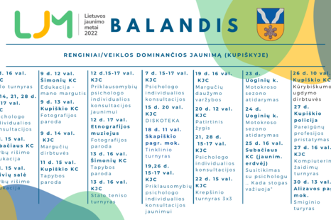 Balandžio mėnesio jaunimo renginiai